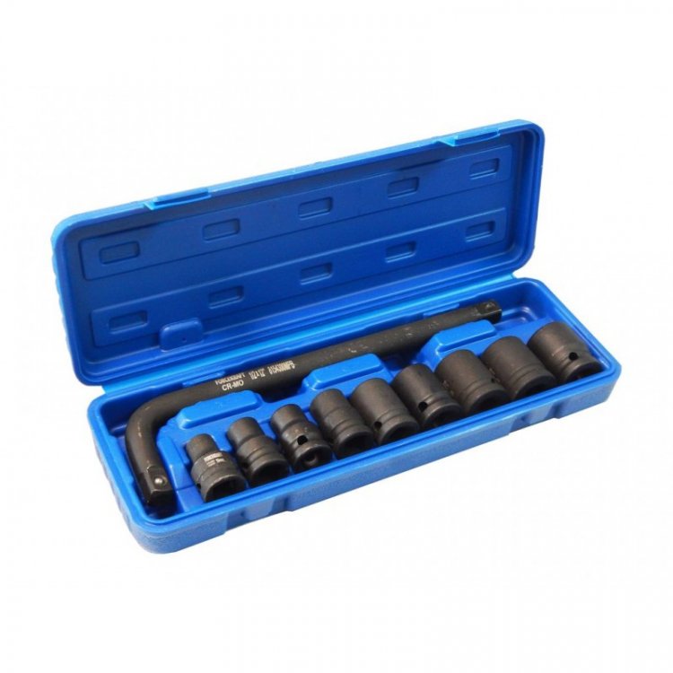 Набор инструментов ударных 1/2", 10пр.(10,12,13,14,17,19,21,22,24мм + вороток Г-образный), в кейсе