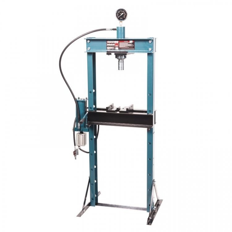 Пресс гидравлический с манометром напольный 20т, ручной/пневмо привод (раб. высота:0-910мм, раб. ширина: 490мм, раб. стол:200х490мм, ход штока:185мм)