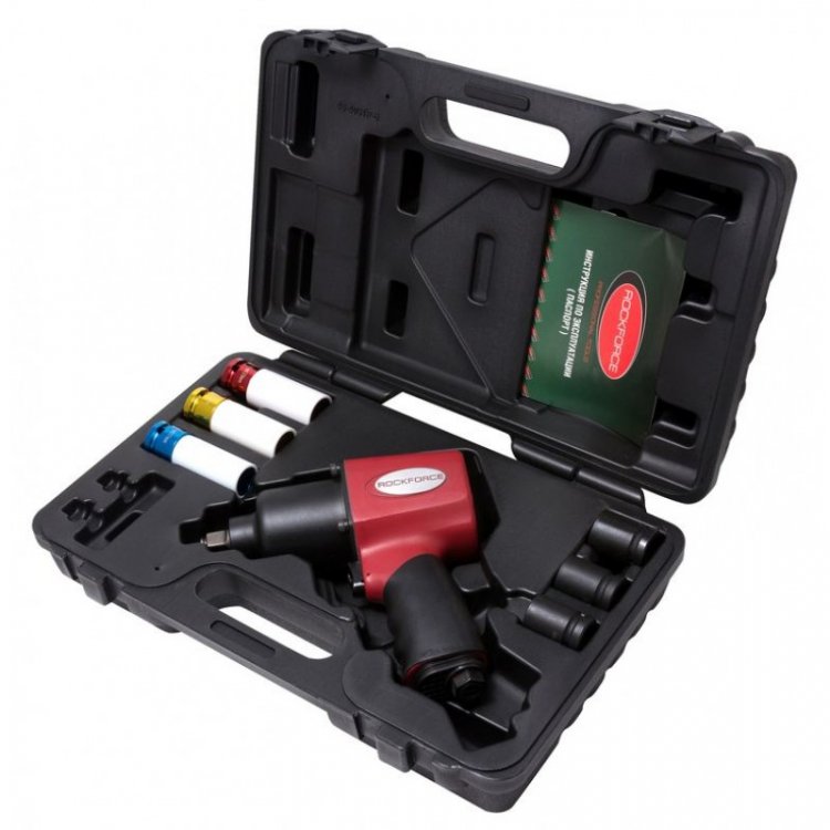 Пневмогайковерт ударный"Twin Hammer"  с набором ударных головок 1/2"7пр.(1220Нм,9000rpm,185л/мин,6.3bar+17,19,21мм-для литых дисков;17,19,21мм)в кейсе