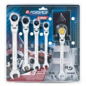 Ключи комбинированные трещоточные с шарниром, набор 5пр. (10, 12-14, 17мм)