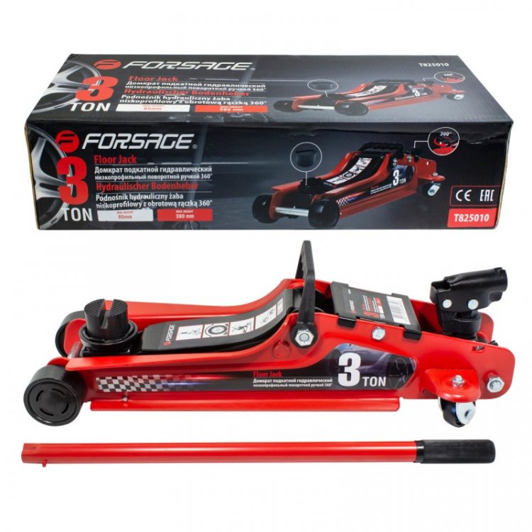 Домкрат подкатной гидравлический низкопрофильный 3т (усиленный корпус,поворотная ручка 360°,h min 85мм, h max 380мм) Домкрат подкатной гидравлический низкопрофильный 3т (усиленный корпус,поворотная ручка 360°,h min 85мм, h max 380мм)