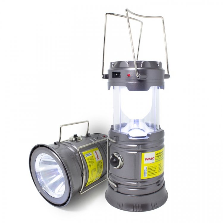Фонарь-трансформер светодиодный аккумуляторный (торц.свет:1LED/50LUM;бок.свет:6LED/30LUM;заряд:солн.батарея, кабель 220V/USB,t  заряд.3-5ч,серый)