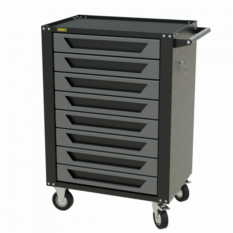 Тележка инструментальная Garopt 8 ящиков СЕРАЯ, центральный замок, увеличенные колеса, доводчики, GAROPT Серия "High", высота 1040мм Тележка инструментальная Garopt 8 ящиков СЕРАЯ, центральный замок, увеличенные колеса, доводчики, GAROPT Серия "High", высота 1040мм