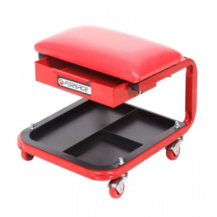 Стул автослесаря с инструментальной полкой на колесах (220х375мм) Стул автослесаря с инструментальной полкой на колесах (220х375мм)