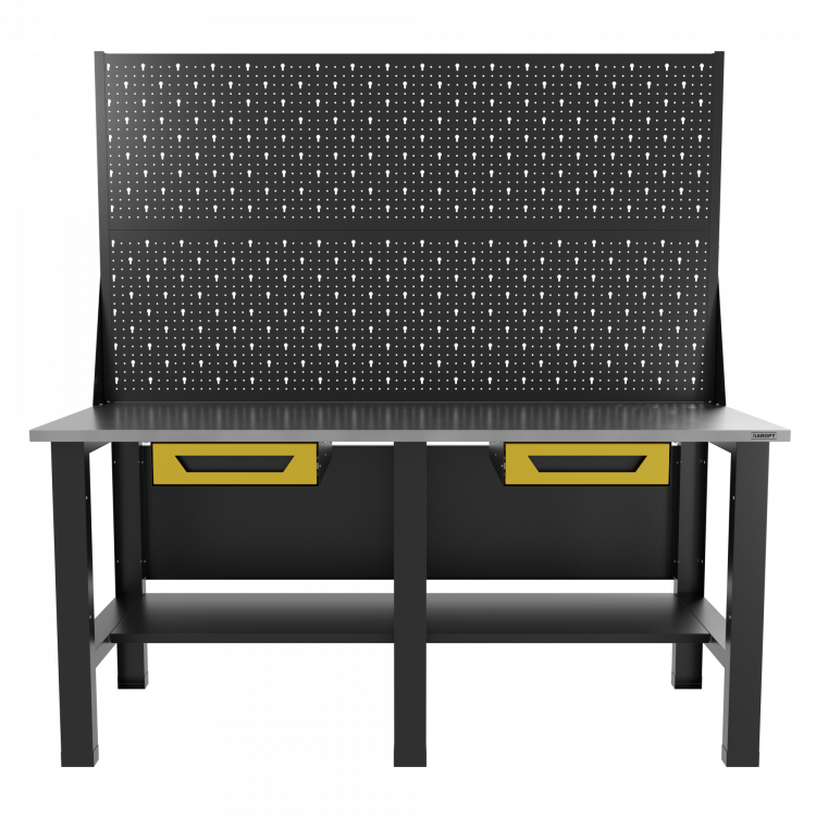 Верстак бестумбовый с двумя экранами и двумя ящиками, желтый/ Стол для слесарных работ 1800*700 GAROPT, Gt1800STY1Y1PP2.yell