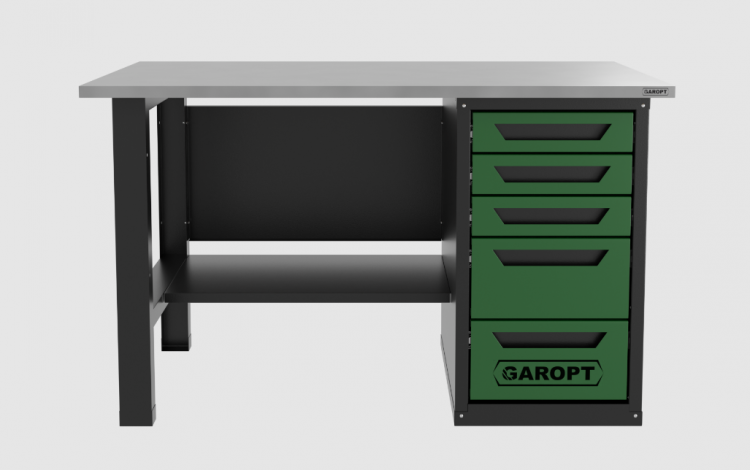 Верстак однотумбовый 5 ящиков, зеленый 1400*700 Garopt, GT1400STY5.green