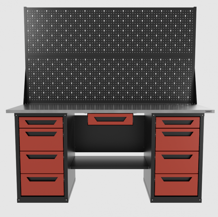 Верстак двухтумбовый 4 ящиков /4 ящиков с двумя экранами и ящиком, красный 1800*700 GAROPT, GT1800Y1Y4Y4PP2.red