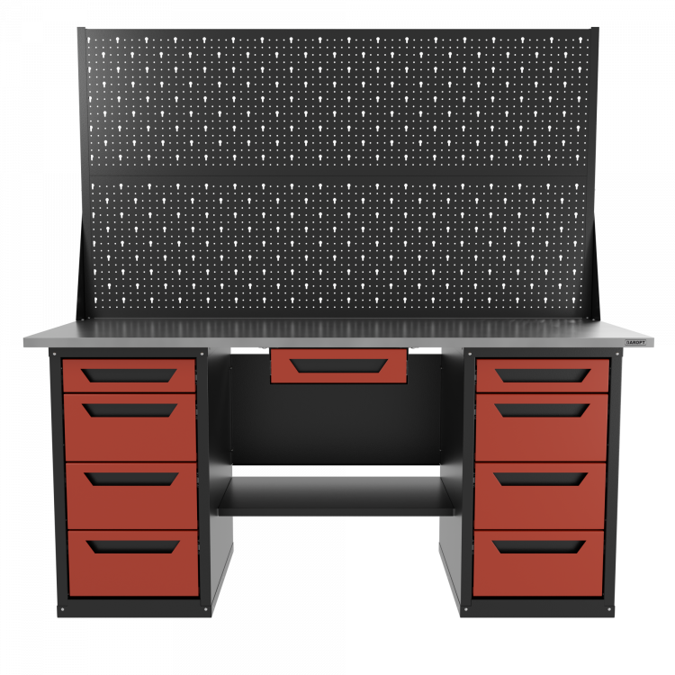 Верстак двухтумбовый 4 ящиков /4 ящиков с двумя экранами и ящиком, красный 1800*700 GAROPT, GT1800Y1Y4Y4PP2.red