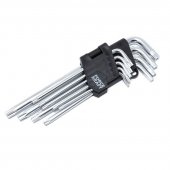 Набор ключей Г-образных TORX c отверстием CR-V, 9пр. (Т10,15,20,25,27,30,40,45,Т50), на пластиковом держателе
