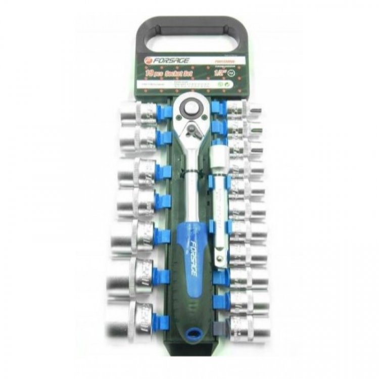 Набор головок с трещоткой в пластиковом держателе 19пр. 1/2", 12гр.(8-32мм)