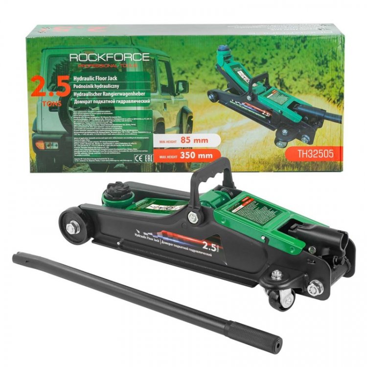 Домкрат подкатной гидравлический 2.5т (h min 85мм, h max 350мм) Домкрат подкатной гидравлический 2.5т (h min 85мм, h max 350мм)