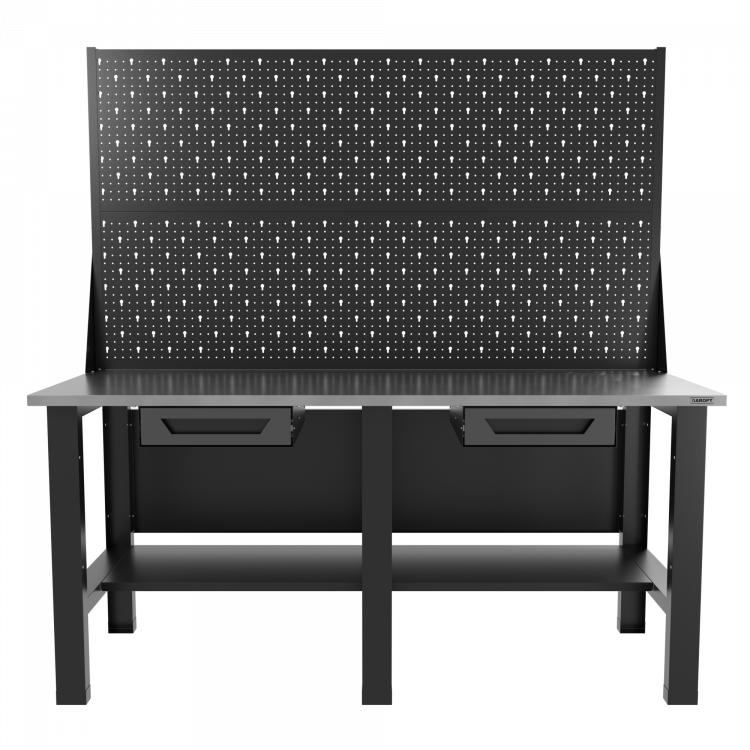 Верстак бестумбовый с двумя экранами и двумя ящиками, серый/ Стол для слесарных работ 1800*700 GAROPT, Gt1800STY1Y1PP2.grey