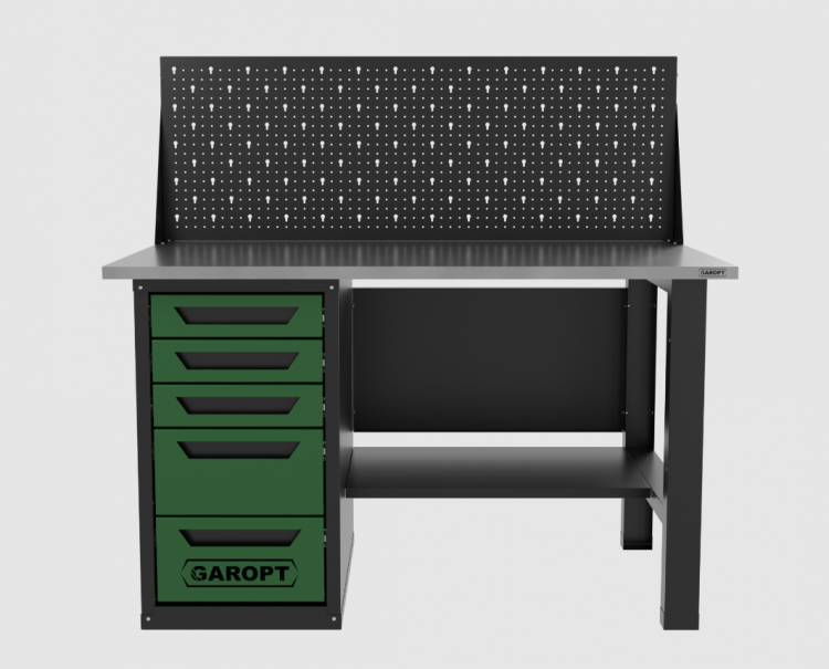 Верстак однотумбовый 5 ящиков с экраном, зеленый 1400*700 Garopt, GT1400STY5PP.green