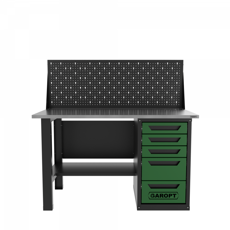 Верстак однотумбовый 5 ящиков с экраном, зеленый 1400*700 Garopt, GT1400STY5PP.green