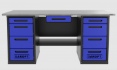 Верстак с ящиком двухтумбовый 4 ящиков /4 ящиков, синий 1800*700 GAROPT, GT1800Y1Y4Y4.blue