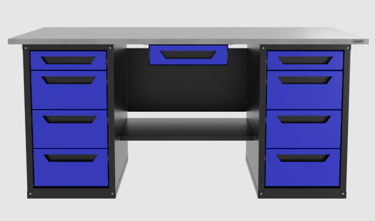 Верстак с ящиком двухтумбовый 4 ящиков /4 ящиков, синий 1800*700 GAROPT, GT1800Y1Y4Y4.blue
