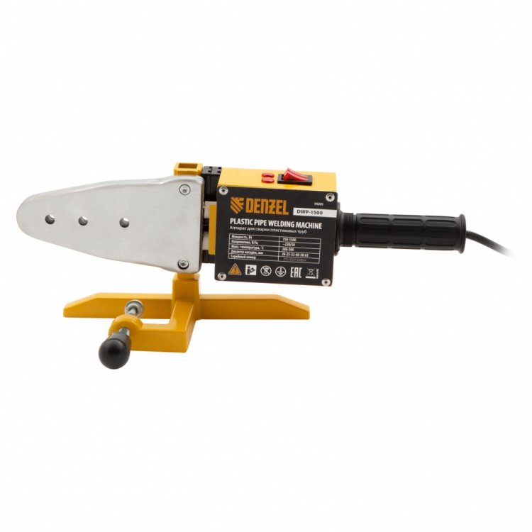 Аппарат для сварки пластиковых труб DWP-1500, 1500Вт, 260-300 град. компл насадок,20-63 мм// Denzel Аппарат для сварки пластиковых труб DWP-1500, 1500Вт, 260-300 град. компл насадок,20-63 мм// Denzel
