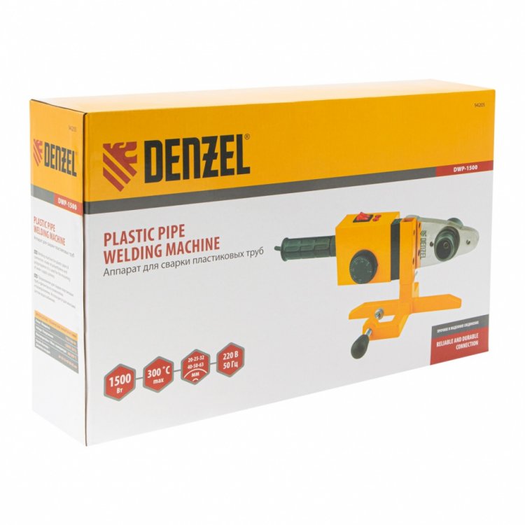 Аппарат для сварки пластиковых труб DWP-1500, 1500Вт, 260-300 град. компл насадок,20-63 мм// Denzel Аппарат для сварки пластиковых труб DWP-1500, 1500Вт, 260-300 град. компл насадок,20-63 мм// Denzel