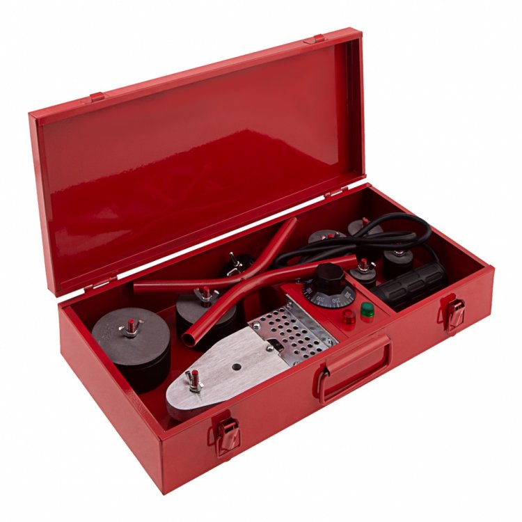 Аппарат для сварки пласт. труб КW800 800 Вт 300 °C насадки 20-25-32-40-50-63 мм мет.кейс// Kronwerk Аппарат для сварки пласт. труб КW800 800 Вт 300 °C насадки 20-25-32-40-50-63 мм мет.кейс// Kronwerk