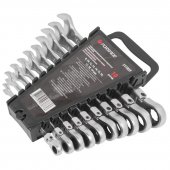 Ключи комбинированные трещоточные с шарниром (8,10,12-19мм), набор 10пр. Ключи комбинированные трещоточные с шарниром (8,10,12-19мм), набор 10пр.