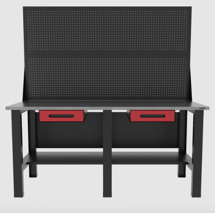 Верстак бестумбовый с двумя экранами и двумя ящиками, красный/ Стол для слесарных работ 1800*700 GAROPT, Gt1800STY1Y1PP2.red