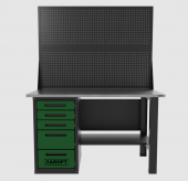 Верстак однотумбовый 5 ящиков с двумя экранами, зеленый 1400*700 Garopt, GT1400STY5PP2.green