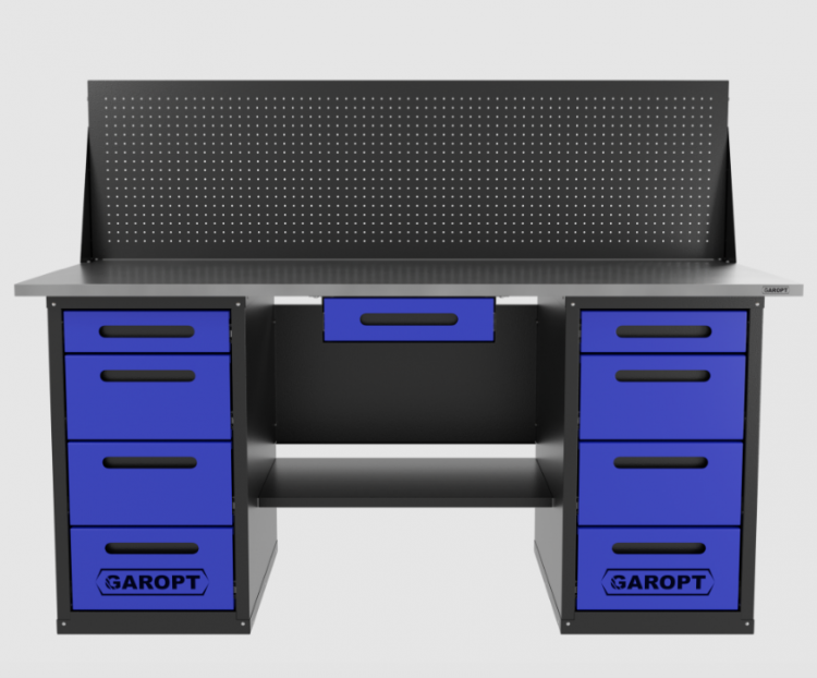 Верстак двухтумбовый 4 ящиков /4 ящиков с экраном и ящиком, синий 1800*700 GAROPT, GT1800Y1Y4Y4PP.blue
