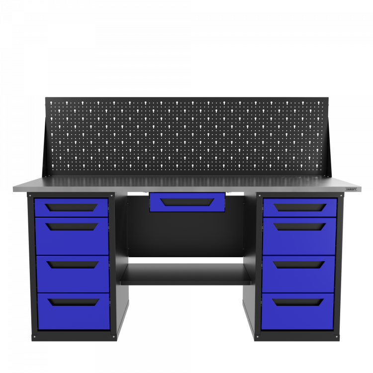 Верстак двухтумбовый 4 ящиков /4 ящиков с экраном и ящиком, синий 1800*700 GAROPT, GT1800Y1Y4Y4PP.blue