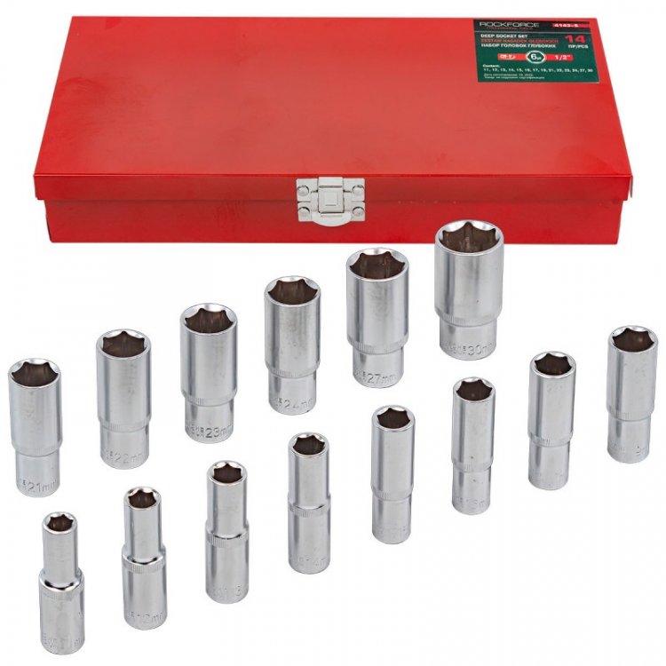 Набор головок глубоких 14пр. 1/2" в мет.кейсе