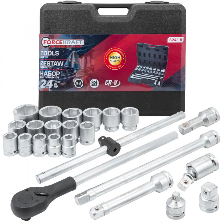 Набор инструментов 24пр. 3/4''6гр.(17,19,21,22,24,27,30,32,33,34,35,36,38,41,46,50), в кейсе