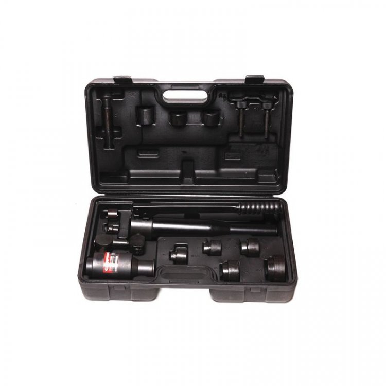 Пробойник гидравлический ручной с карданным присоединением 11т(Ø22, 27.5, 34, 43, 49, 60мм; сталь нерж.-1.6мм; медь/алюм.-3.2мм,ход штока-22мм)в кейсе