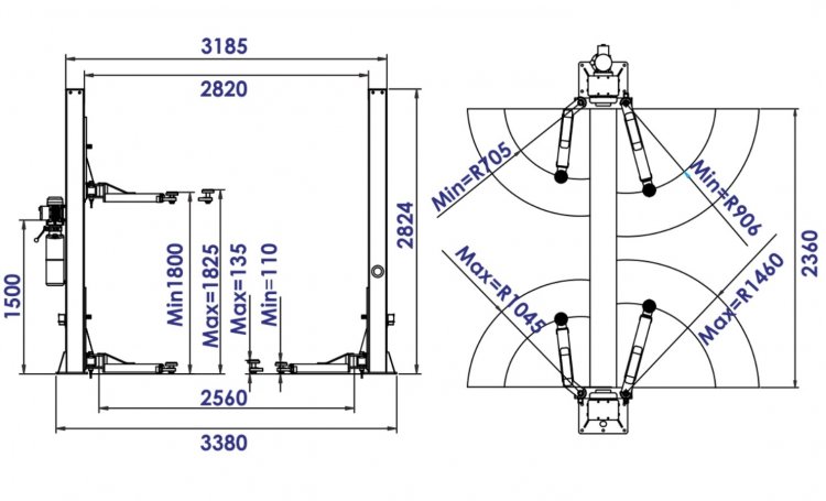 TS-4MR Подъемник 2-хст. г/п 4 т съем-ручка+проставки (2025)