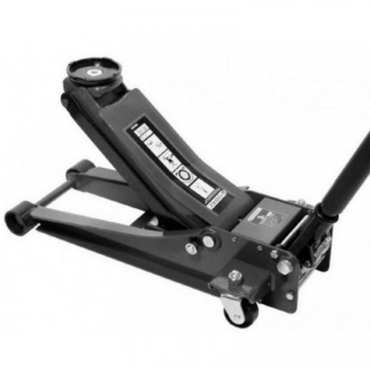 Домкрат подкатной гидравлический двухпоршневой 3т низкопрофильный с прорезиненной накладкой на рукоятке (h min 75мм, h max 510мм) Домкрат подкатной гидравлический двухпоршневой 3т низкопрофильный с прорезиненной накладкой на рукоятке (h min 75мм, h max 510мм)