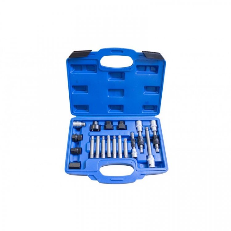 Набор для снятия шкивов генераторов 18пр(1/2":М10х140,М10х110,Т50х110мм;3/8":М10х90мм;10мм:М10х65мм,М8,М10,Т50,Т40,Н8,Н10х75мм;1/2"(F)х10мм(F)в кейсе.