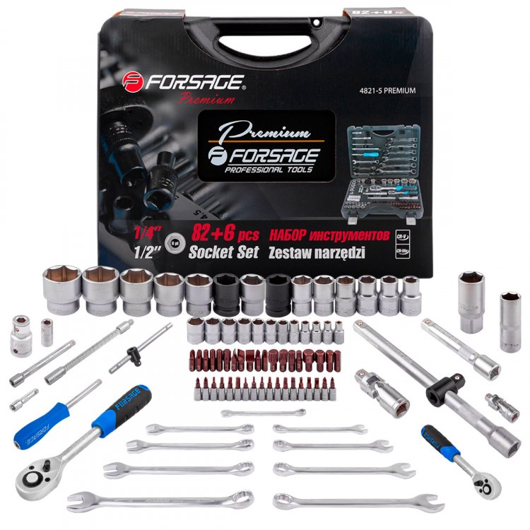 Набор инструментов 82+6пр.1/4"1/2"(6гр.)+(головка-бита 1/4" T40