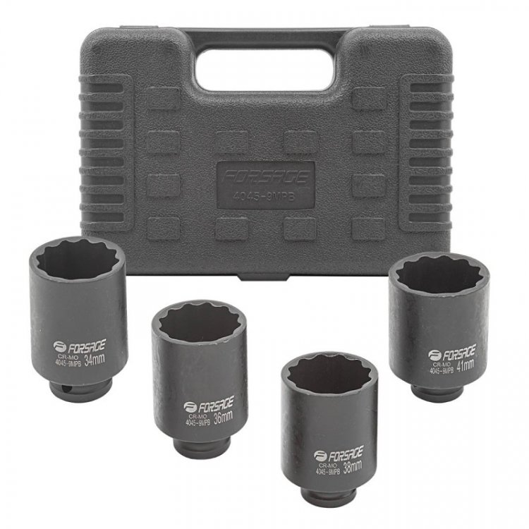 Набор головок ударных глубоких 4пр.1/2''(12-гр.)(34,36,38,41мм) в кейсе Набор головок ударных глубоких 4пр.1/2''(12-гр.)(34,36,38,41мм) в кейсе
