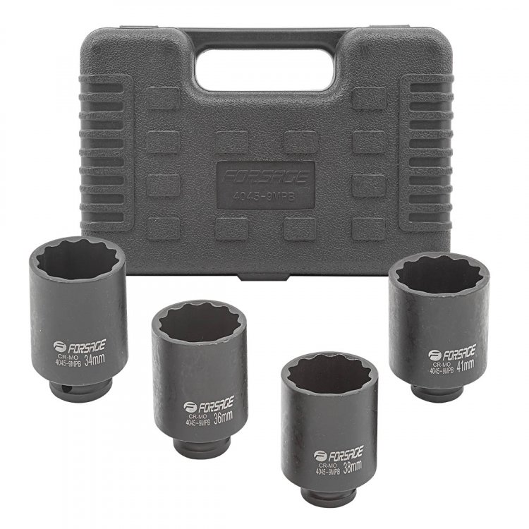 Набор головок ударных глубоких 4пр.1/2''(12-гр.)(34,36,38,41мм) в кейсе Набор головок ударных глубоких 4пр.1/2''(12-гр.)(34,36,38,41мм) в кейсе