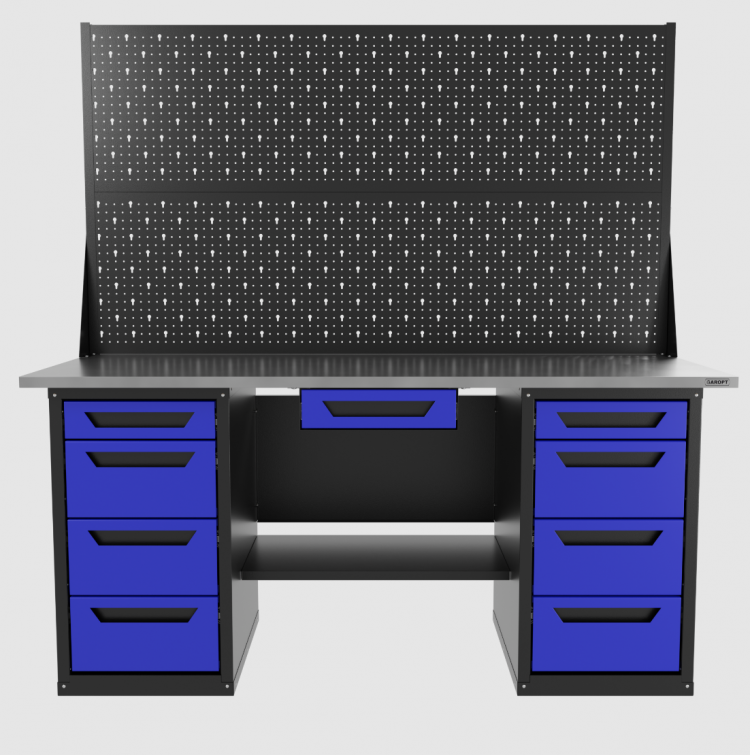 Верстак двухтумбовый 4 ящиков /4 ящиков с двумя экранами и ящиком, синий 1800*700 GAROPT, GT1800Y1Y4Y4PP2.blue