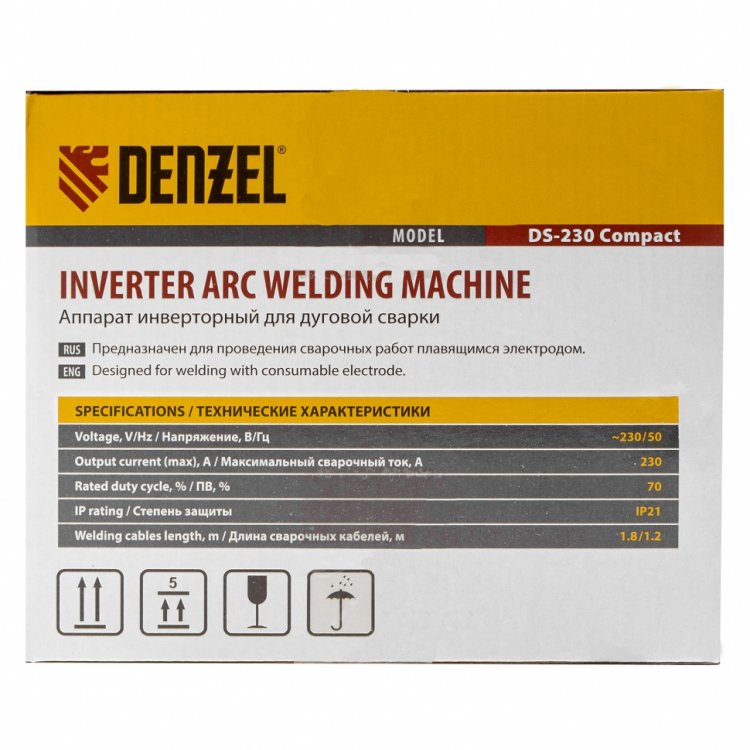 Аппарат инвертор. дуговой сварки DS-230 Compact, 230 А, ПВ 70%, диам.эл. 1,6-5 мм// Denzel