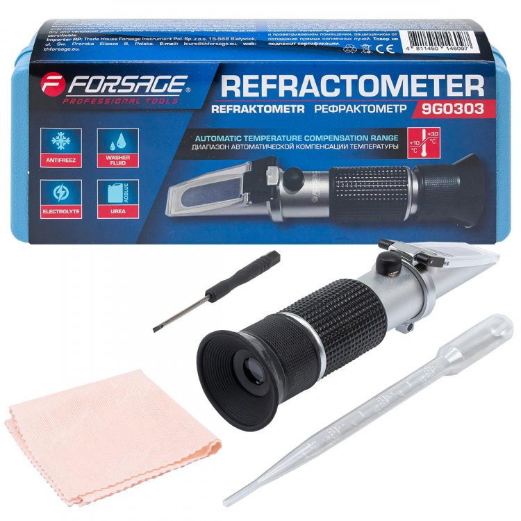 Рефрактометр 3в1(антифриз, электролит, омывающая жидкость), в пластиковом футляре