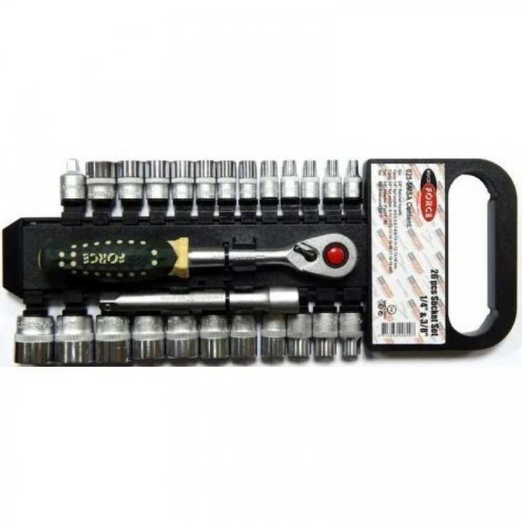 1/4" & 3/8" Набор головок и бит с трещоткой в пластиковом держателе 26пр. (6гр.)(10-19мм) 1/4" & 3/8" Набор головок и бит с трещоткой в пластиковом держателе 26пр. (6гр.)(10-19мм)