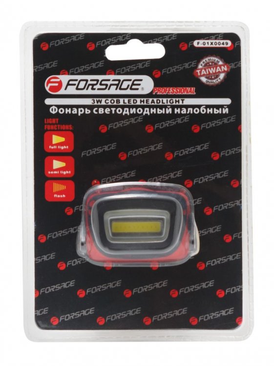 Фонарь светодиодный налобный в комплекте с батарейками (3 световых режима, CUB, 3xAAA), в блистере