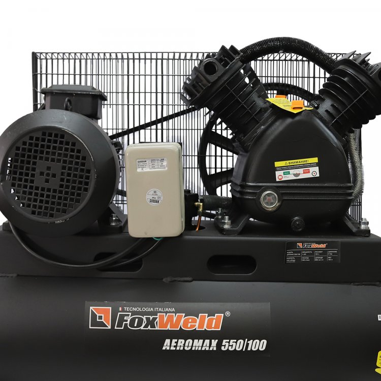 Компрессор масляный ременной AEROMAX 550/100 HP  - ременной (380В, 4кВт, 550л/мин, бак 100л, FoxWeld) (арт. 7069)