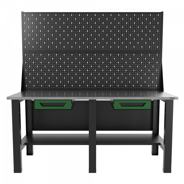 Верстак бестумбовый с двумя экранами и двумя ящиками, серый/ Стол для слесарных работ 1800*700 GAROPT, Gt1800STY1Y1PP2.grey Верстак бестумбовый с двумя экранами и двумя ящиками, зеленый/ Стол для слесарных работ 1800*700 GAROPT, Gt1800STY1Y1PP2.green