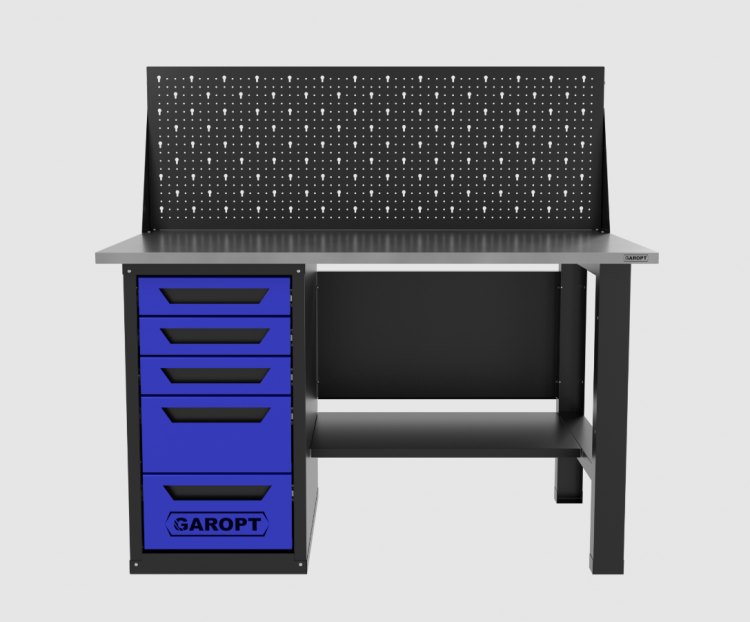 Верстак однотумбовый 5 ящиков с экраном, синий 1400*700 Garopt, GT1400STY5PP.blue