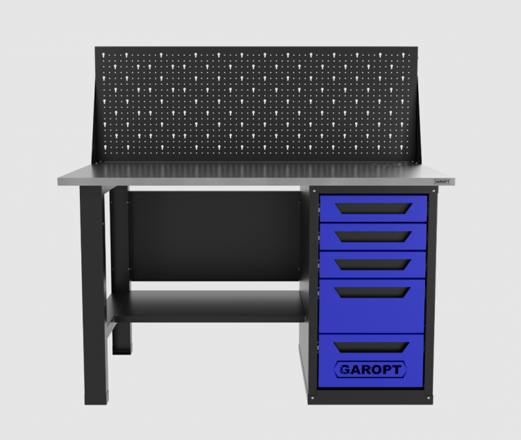 Верстак однотумбовый 5 ящиков с экраном, синий 1400*700 Garopt, GT1400STY5PP.blue