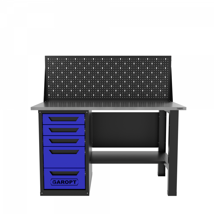 Верстак однотумбовый 5 ящиков с экраном, синий 1400*700 Garopt, GT1400STY5PP.blue