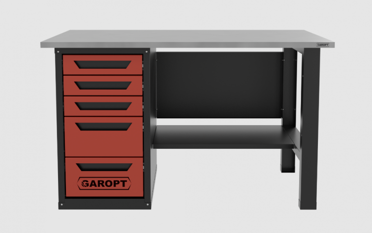 Верстак однотумбовый 5 ящиков, красный 1400*700 Garopt, GT1400STY5.red