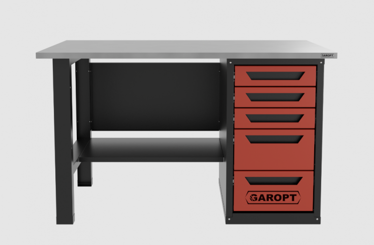 Верстак однотумбовый 5 ящиков, красный 1400*700 Garopt, GT1400STY5.red