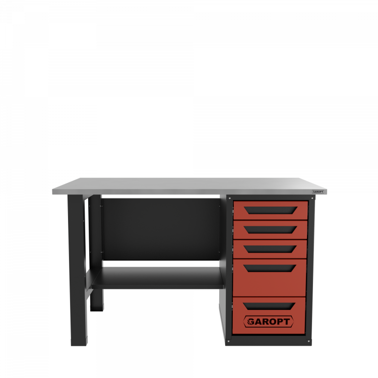 Верстак однотумбовый 5 ящиков, красный 1400*700 Garopt, GT1400STY5.red